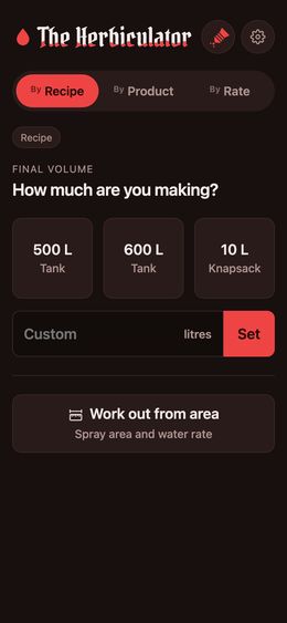 The Herbiculator asking how much you are making, with 500 L, 600 L and 10 L options